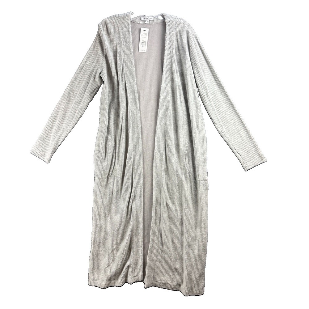 NWT Amour Vert open Cardigan ribbed Long Grey Women Large terry lounge wear $128